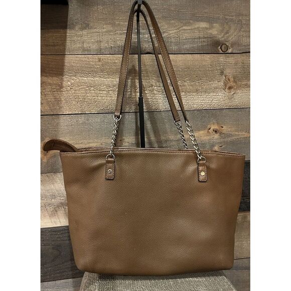 Michael Kors Bag Brown‎ Pebbled Leather Gold Chain Handle Shoulder - Picture 1 of 10